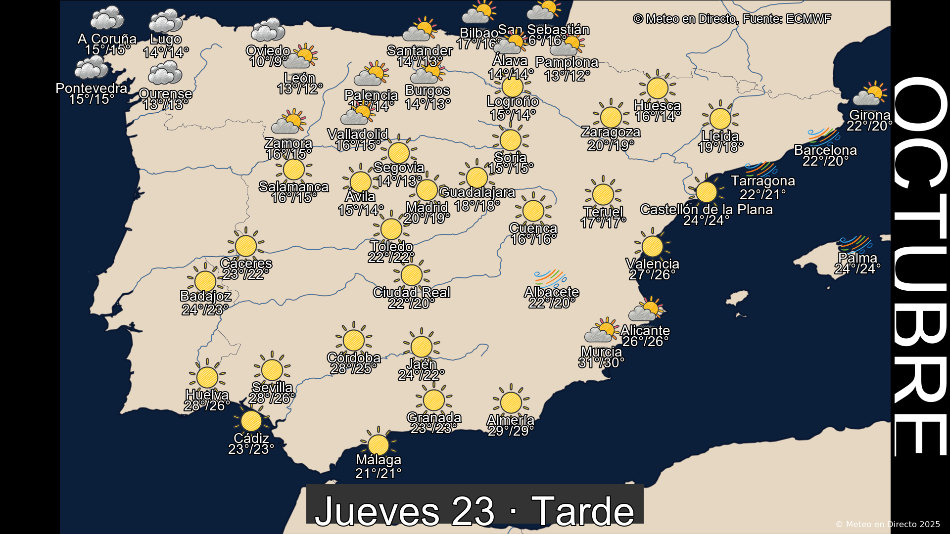 Mapa tarde 23 de octubre de 2025