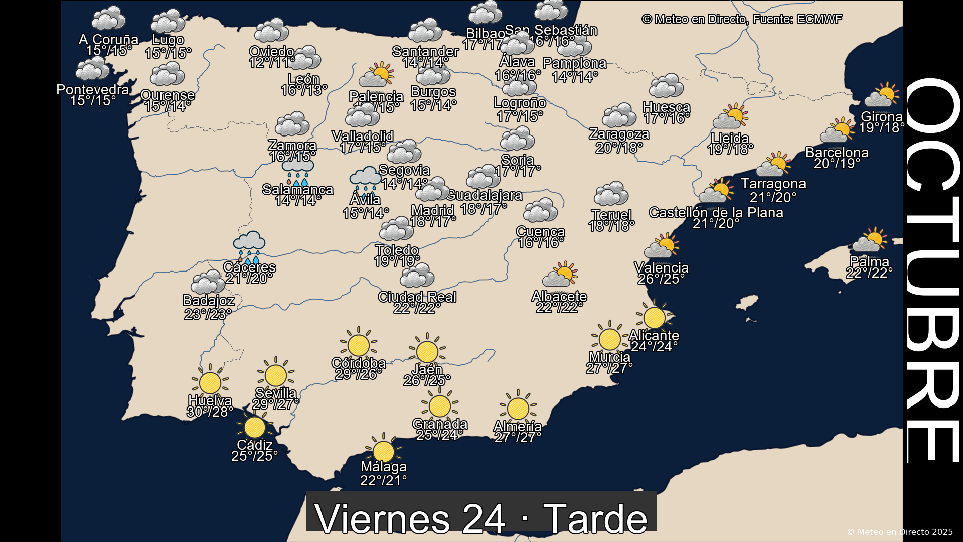 Mapa tarde 24 de octubre de 2025