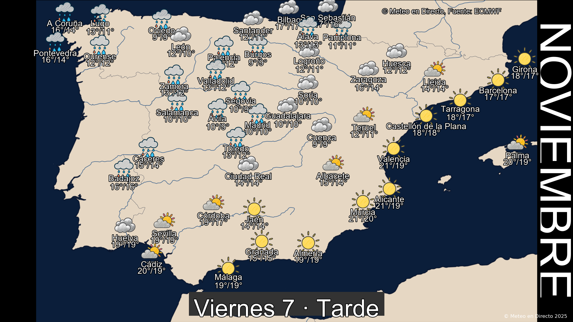 Mapa tarde 7 de noviembre de 2025