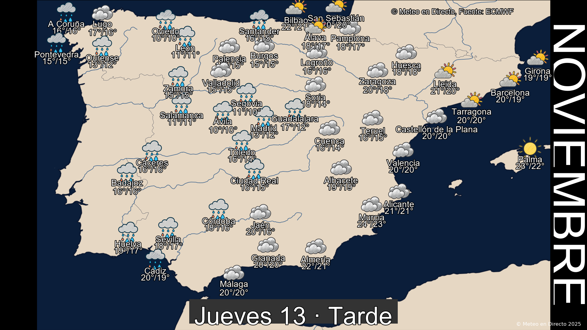 Mapa tarde 13 de noviembre de 2025
