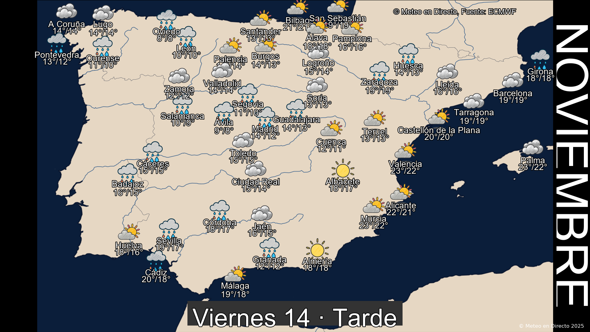Mapa tarde 14 de noviembre de 2025