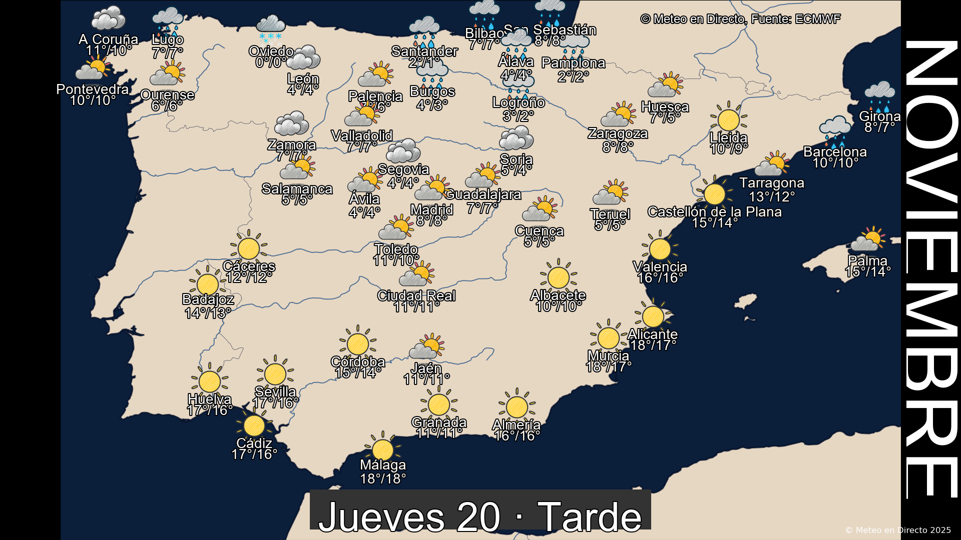 Mapa tarde 20 de noviembre de 2025