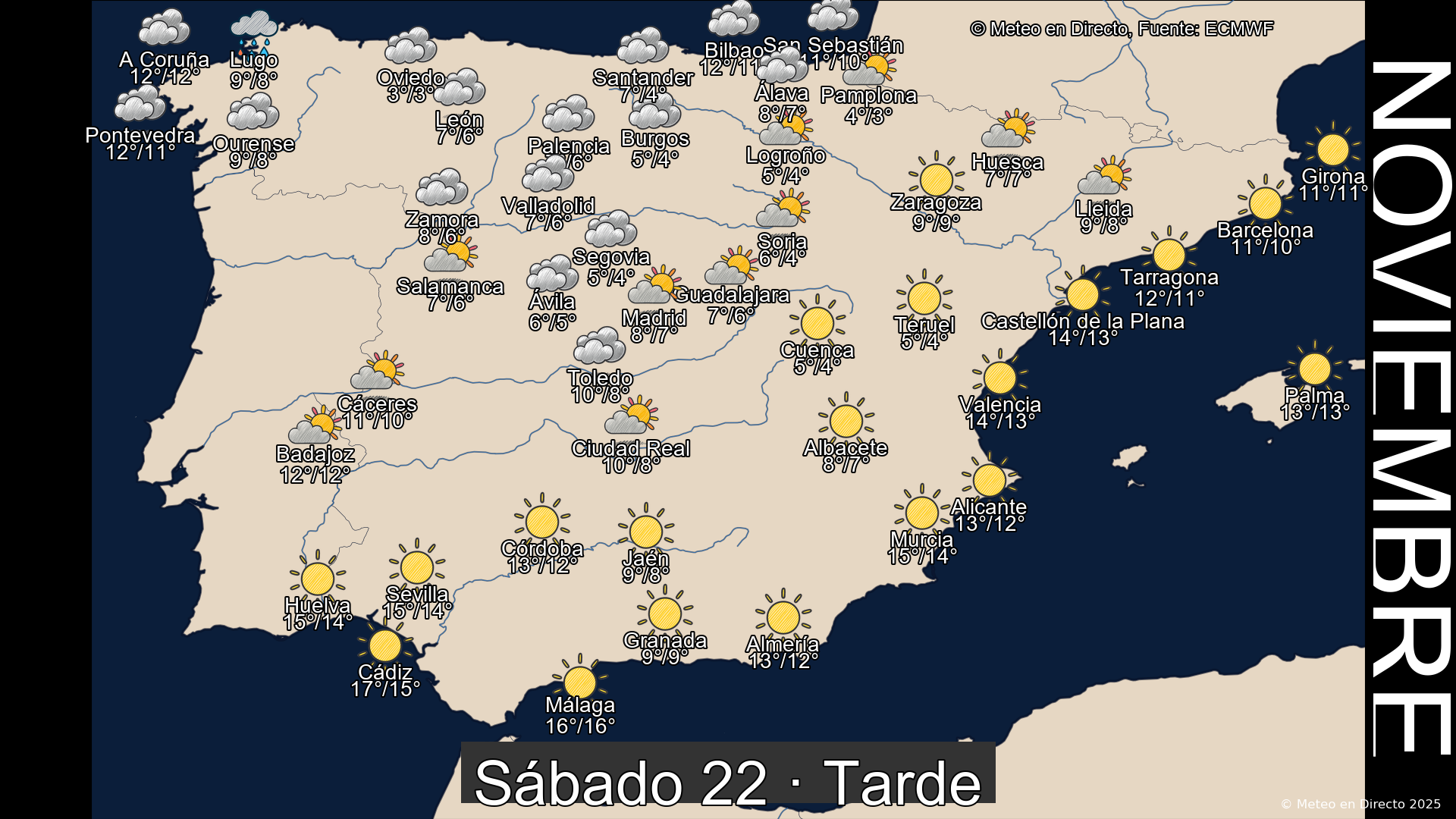 Mapa tarde 22 de noviembre de 2025