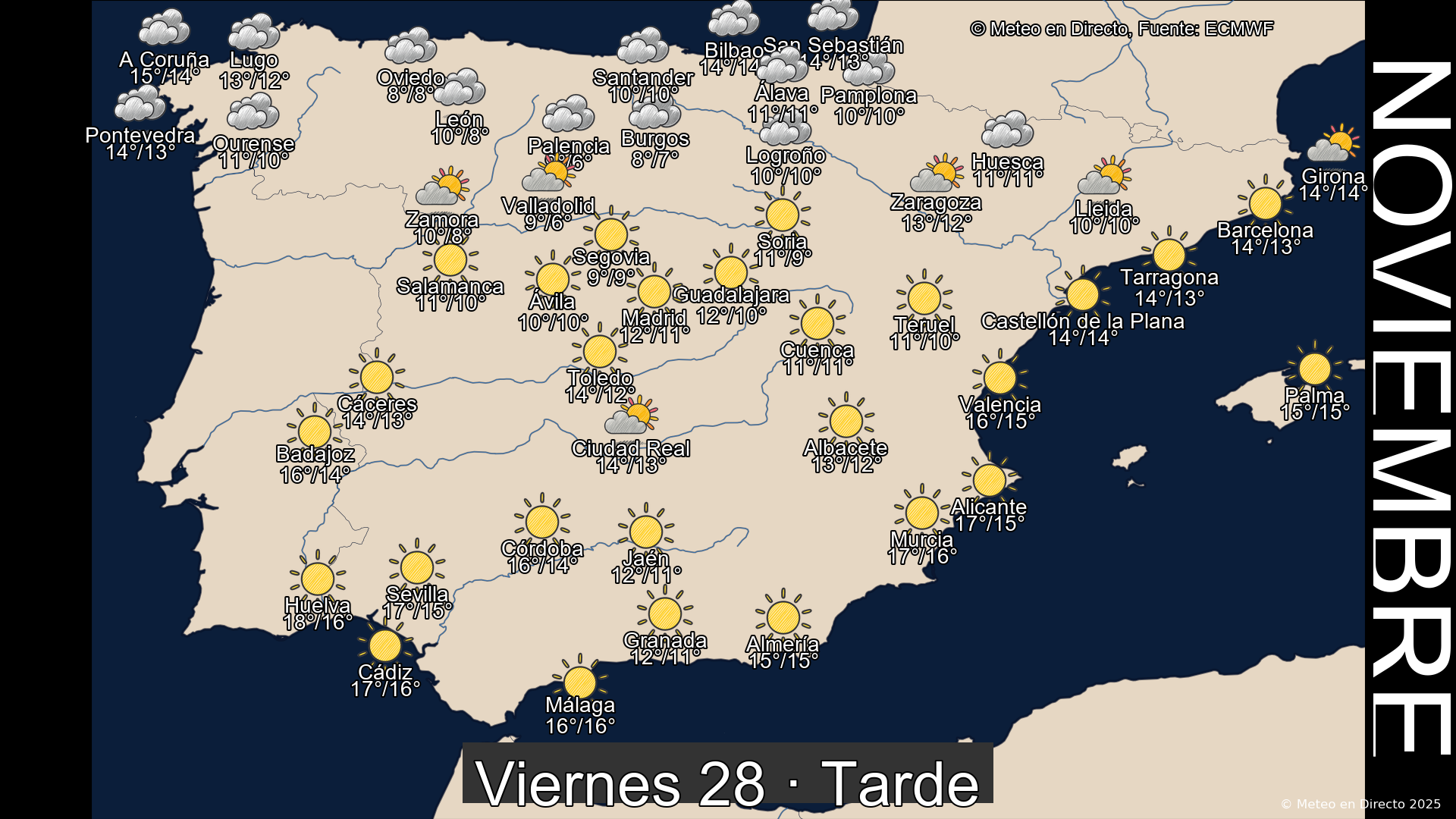 Mapa tarde 28 de noviembre de 2025