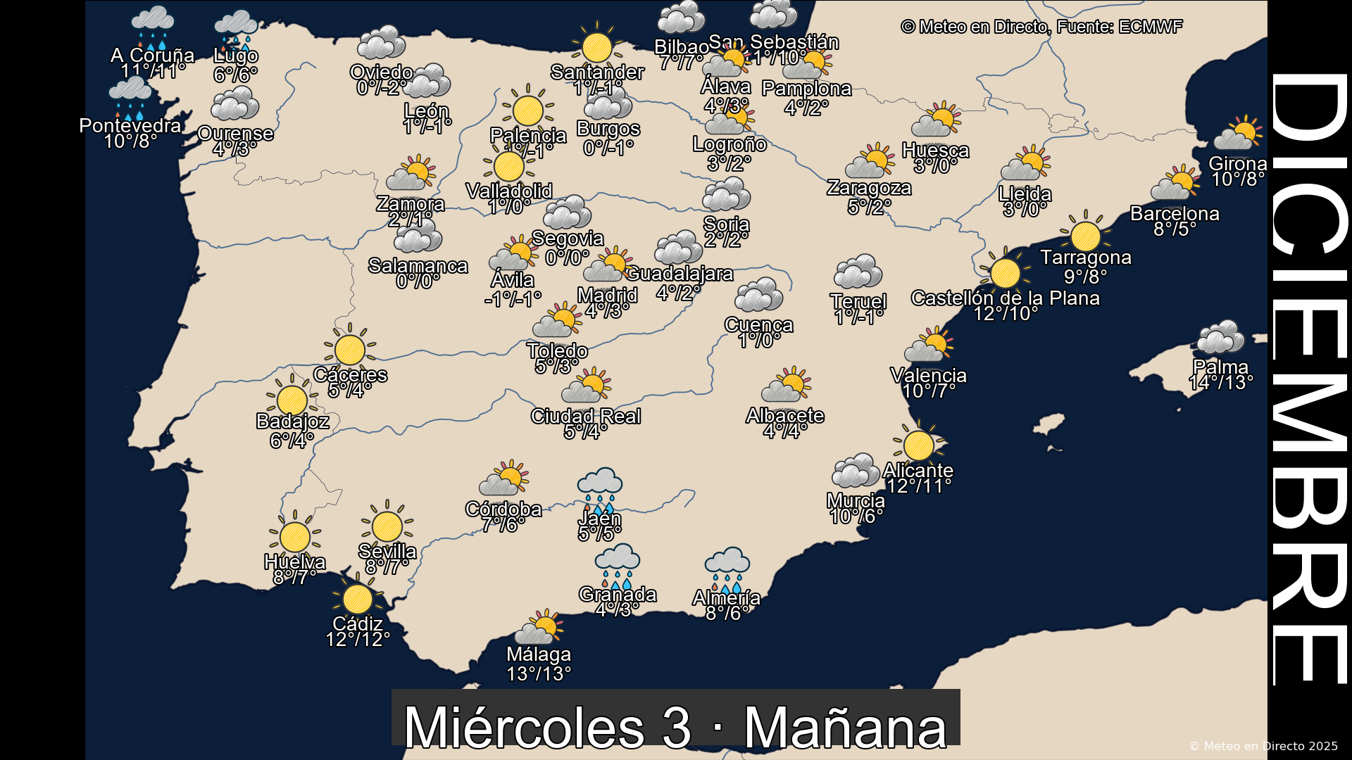 Mapa mañana 3 de diciembre de 2025