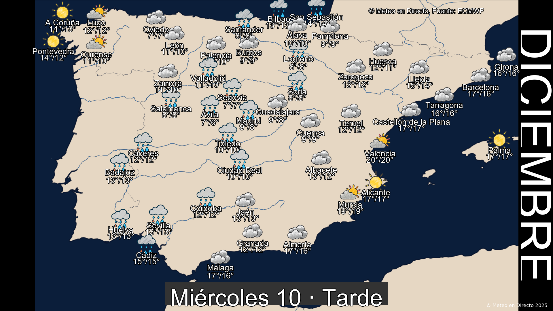 Mapa tarde 10 de diciembre de 2025