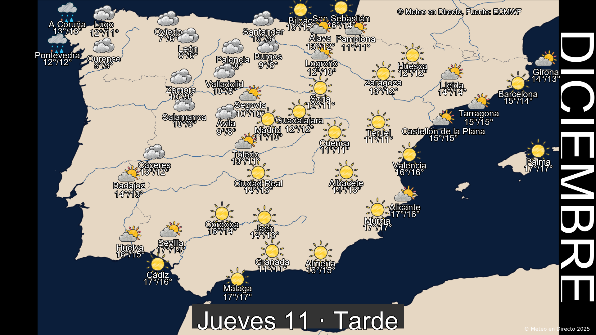 Mapa tarde 11 de diciembre de 2025