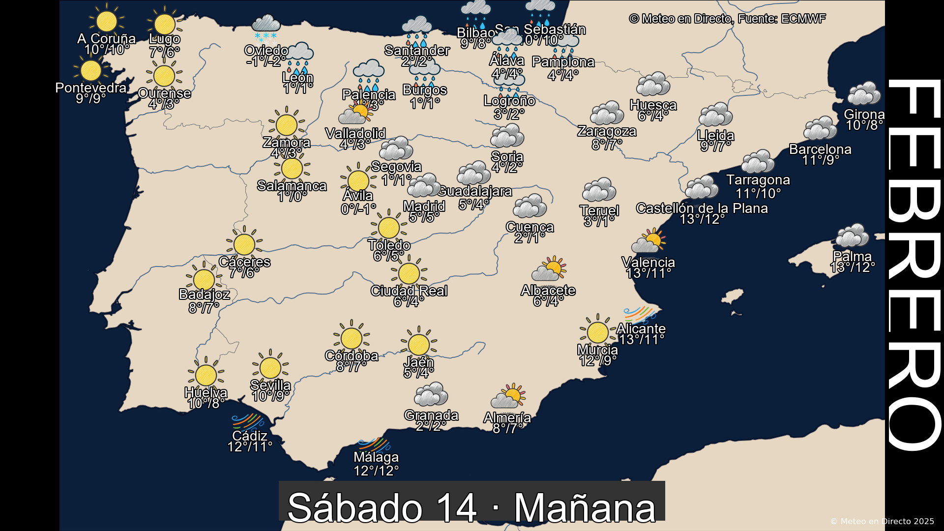 Mapa mañana 14 de febrero de 2026