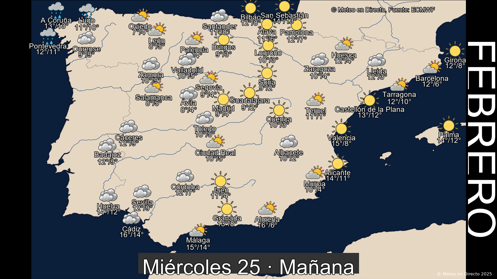 Mapa mañana 25 de febrero de 2026
