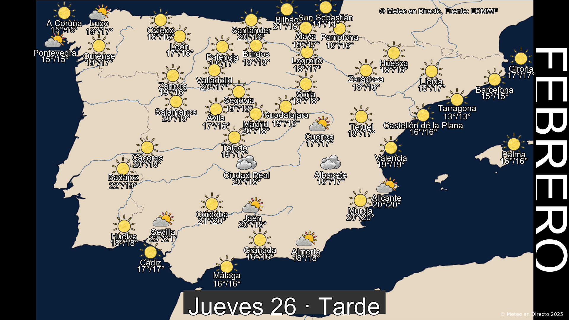 Mapa tarde 26 de febrero de 2026
