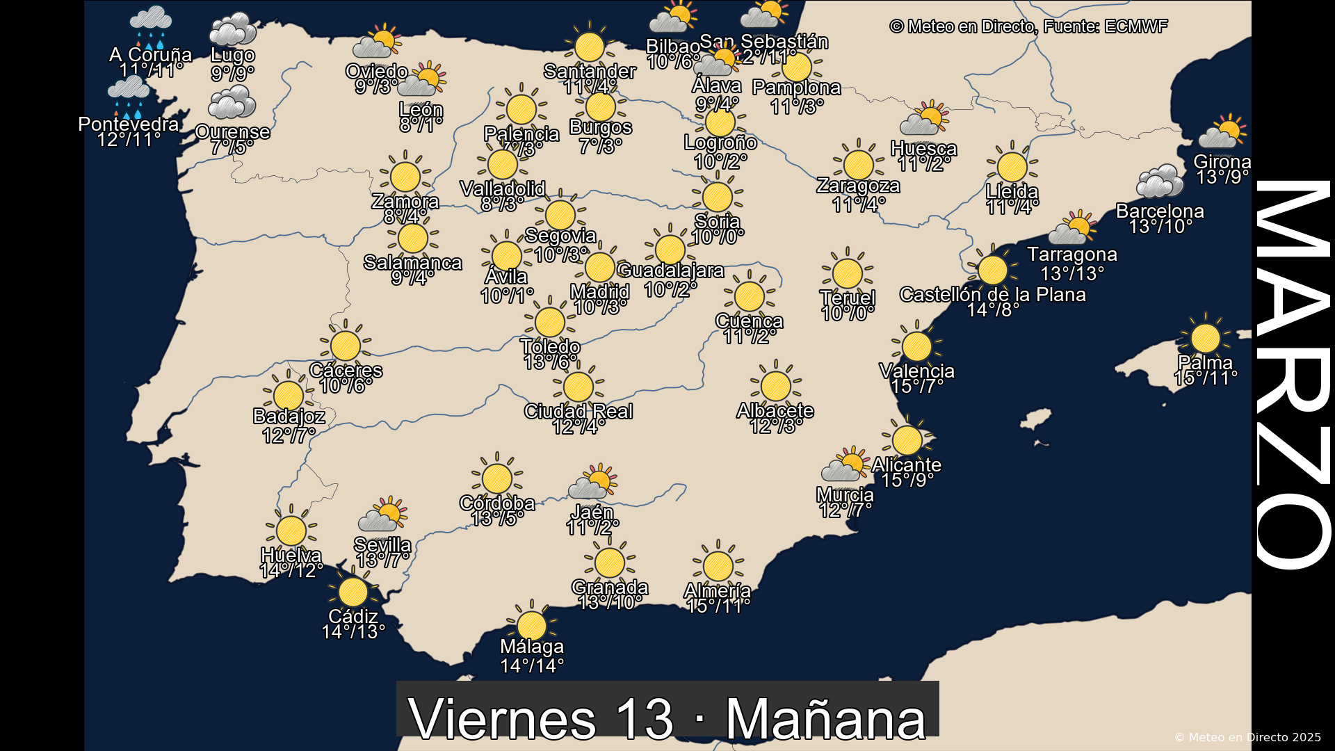 Mapa mañana 13 de marzo de 2026