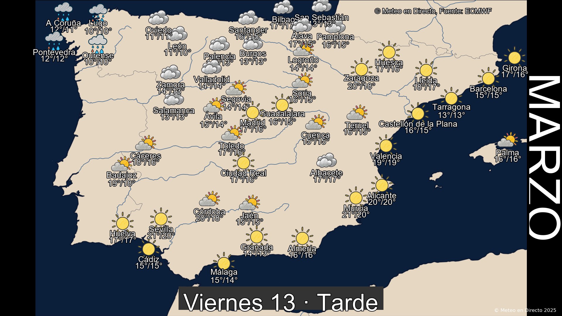 Mapa tarde 13 de marzo de 2026