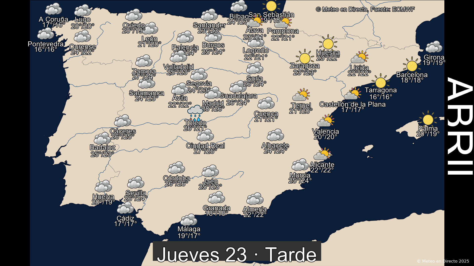 Previsión del tiempo España 23 de abril de 2026 mapa tarde