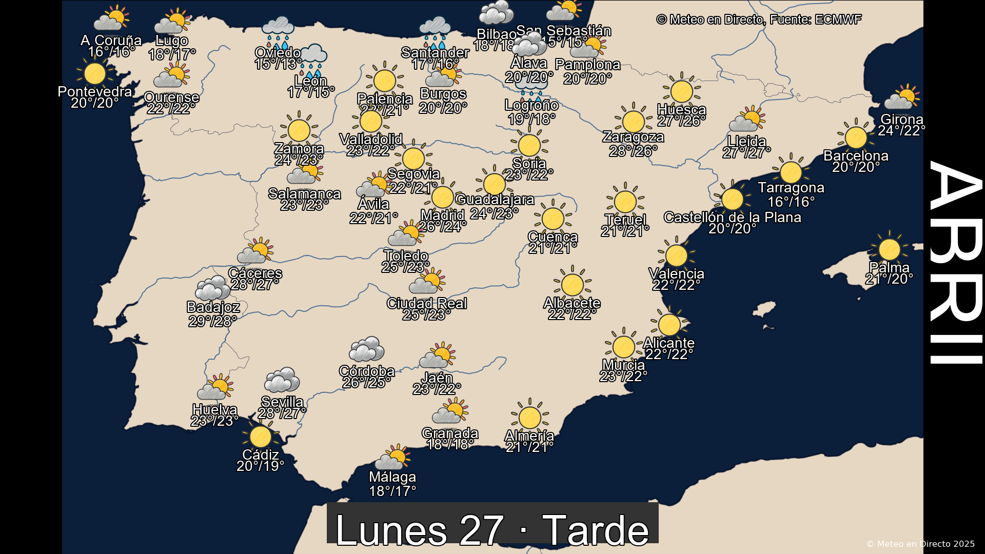 Previsión del tiempo España 27 de abril de 2026 mapa tarde