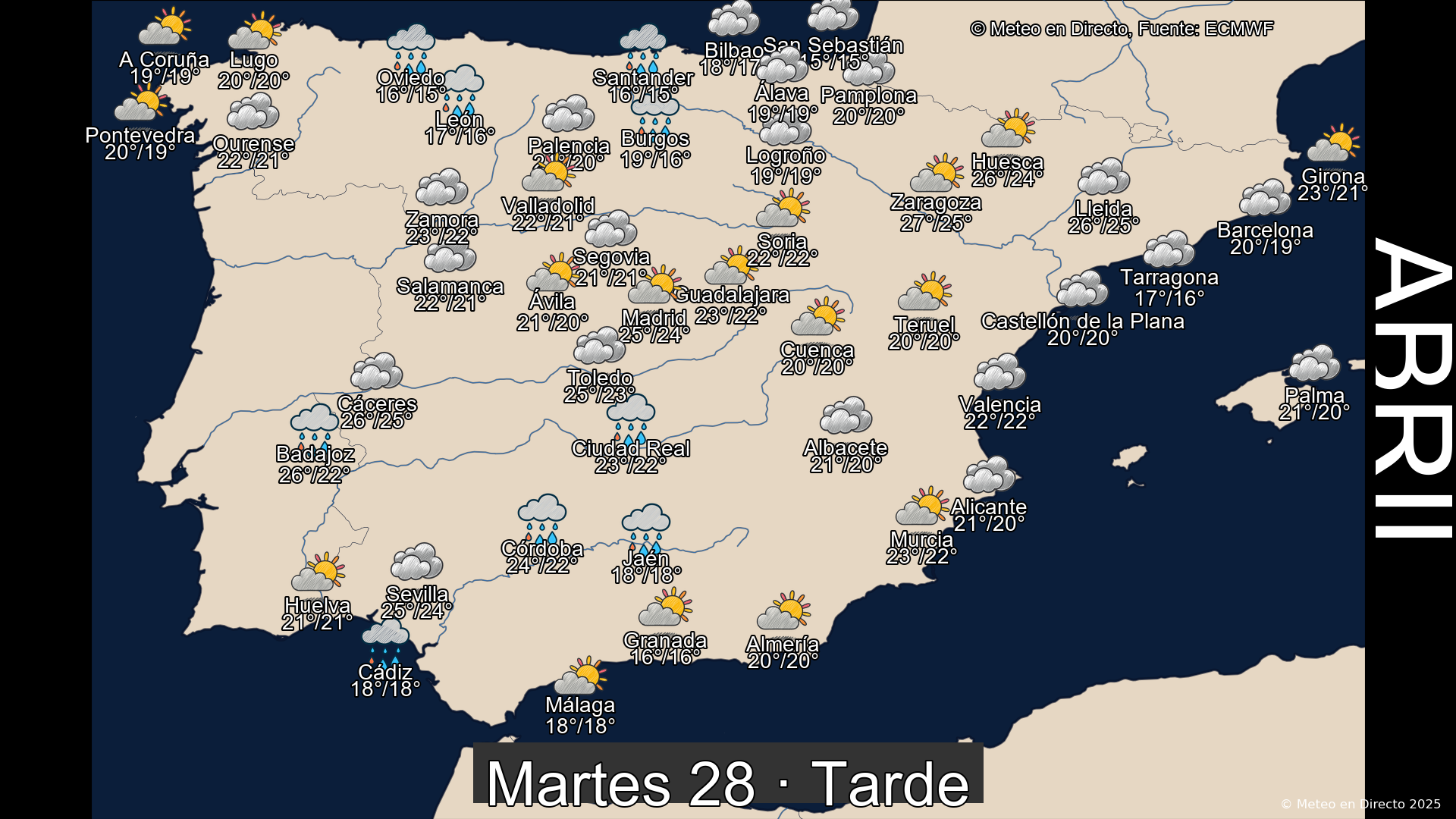 Previsión del tiempo España 28 de abril de 2026 mapa tarde