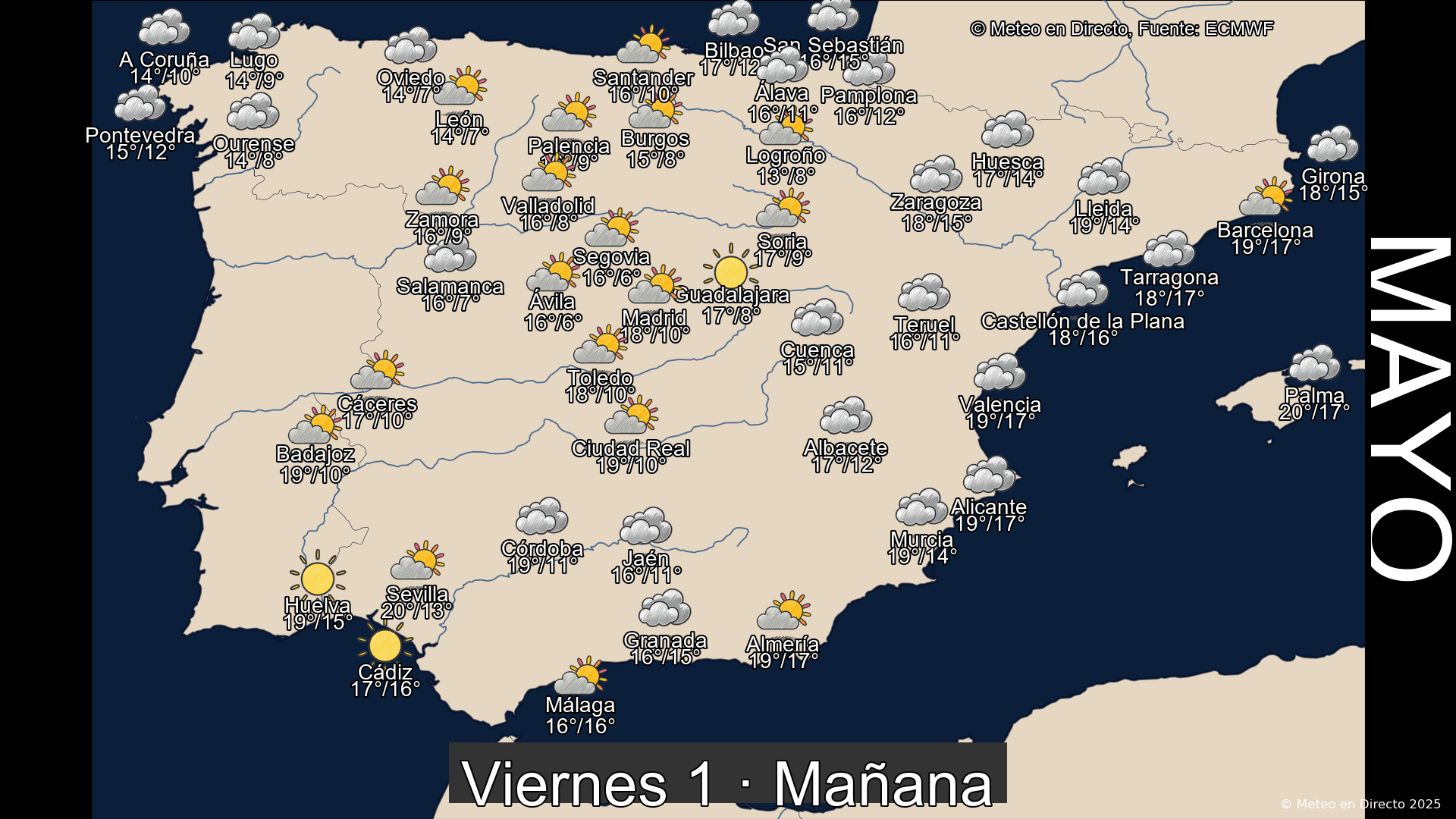 Previsión del tiempo España 1 de mayo de 2026 mapa mañana