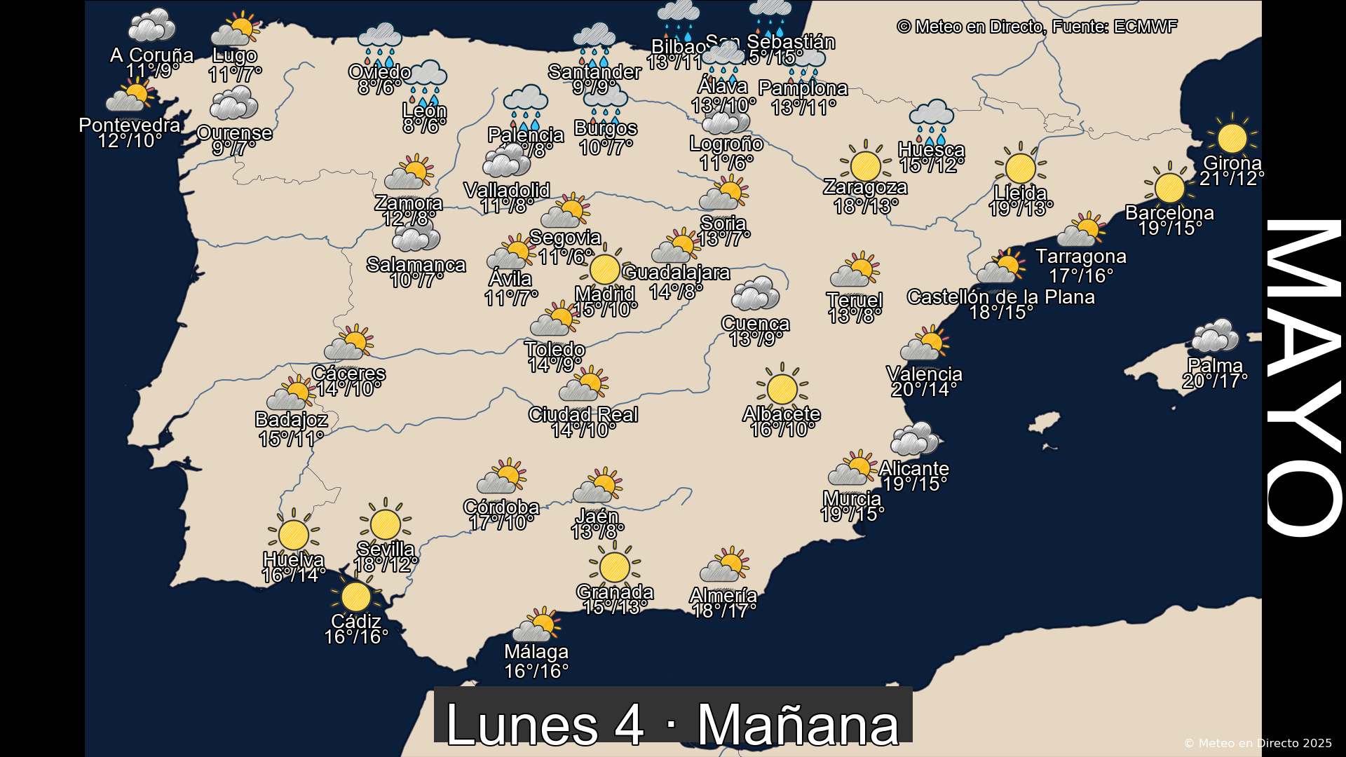 Previsión del tiempo España 4 de mayo de 2026 mapa mañana