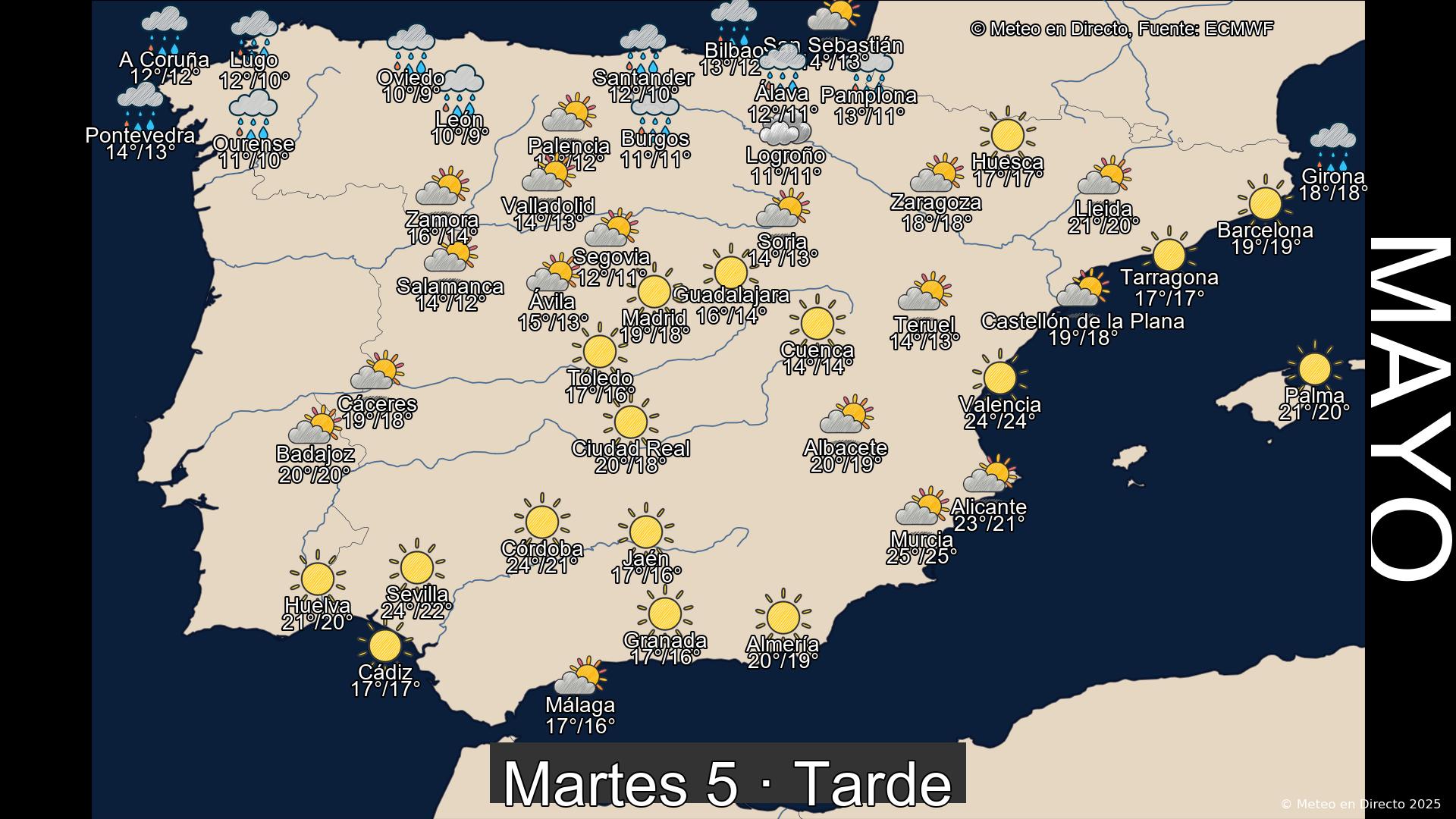 Previsión del tiempo España 5 de mayo de 2026 mapa tarde