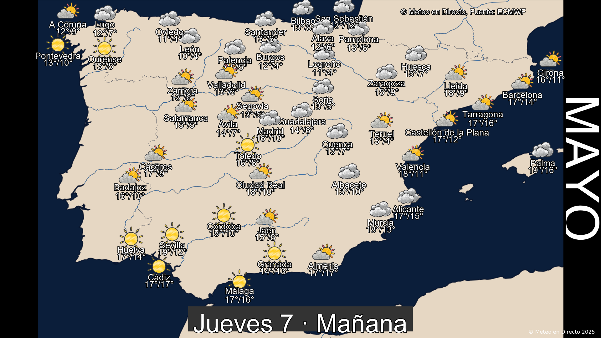 Previsión del tiempo España 7 de mayo de 2026 mapa mañana