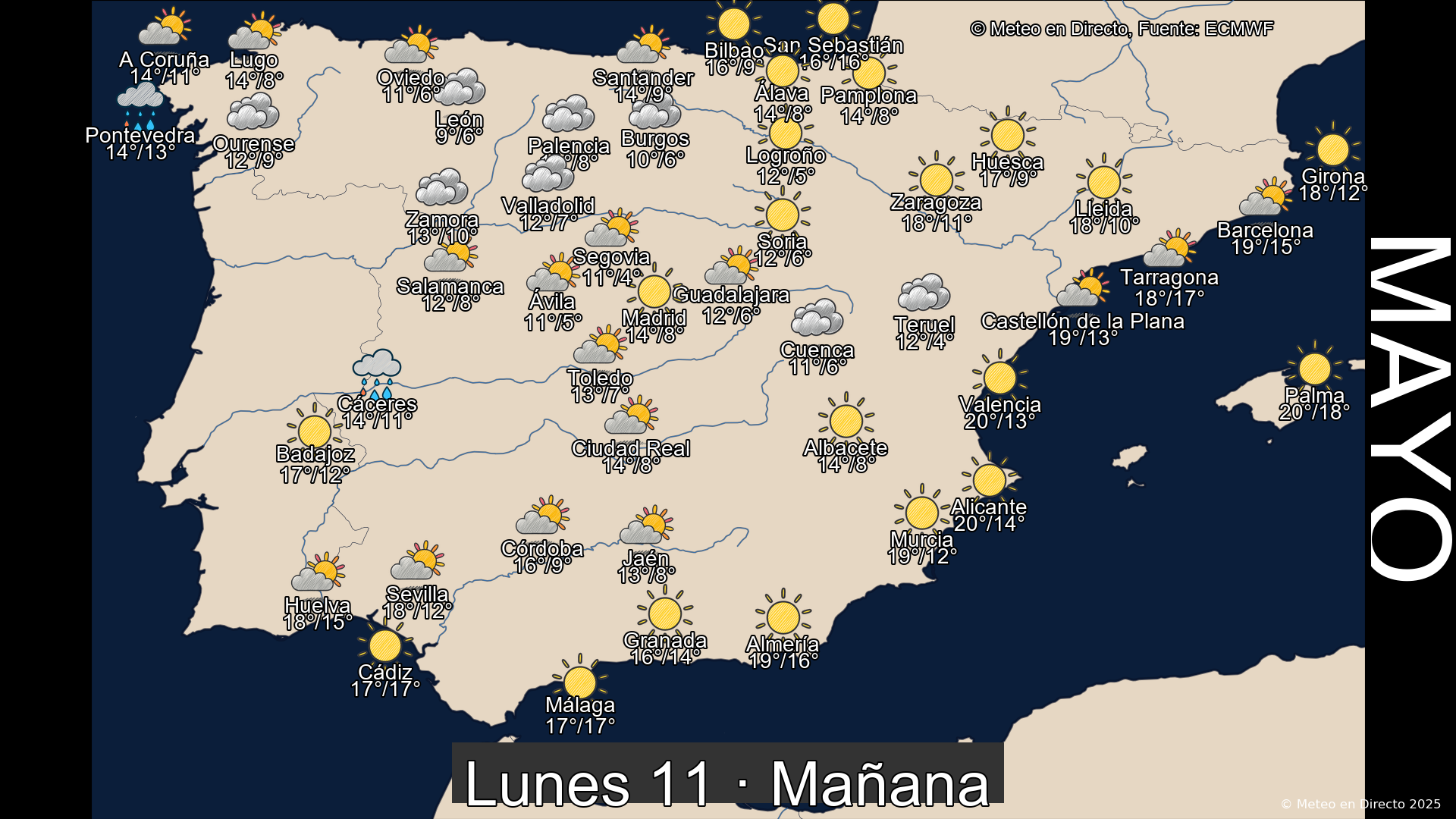 Previsión del tiempo España 11 de mayo de 2026 mapa mañana