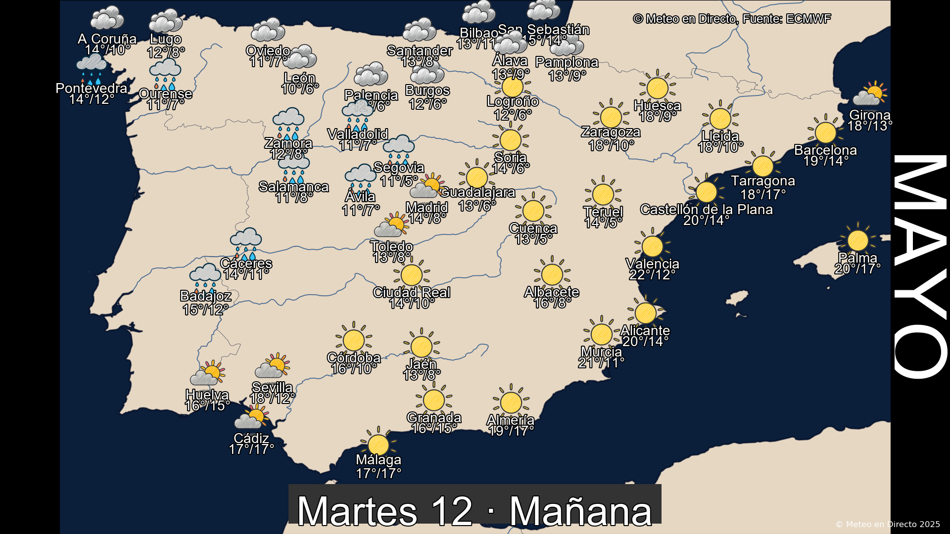 Previsión del tiempo España 12 de mayo de 2026 mapa mañana
