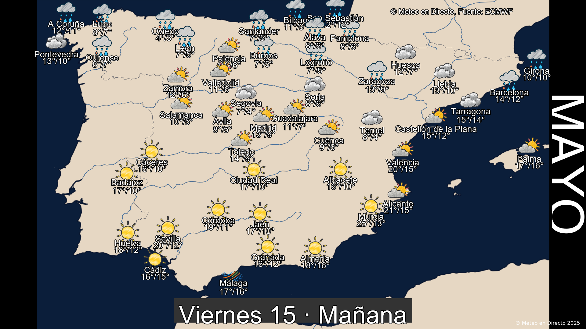 Previsión del tiempo España 15 de mayo de 2026 mapa mañana
