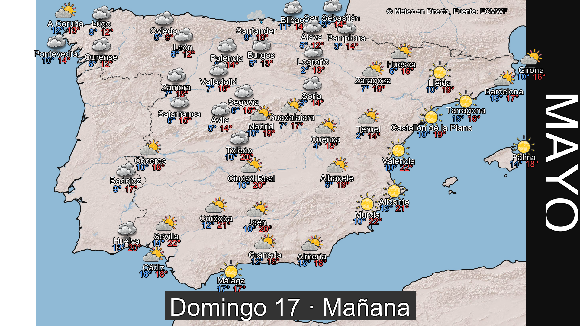 Previsión del tiempo España 17 de mayo de 2026 mapa mañana