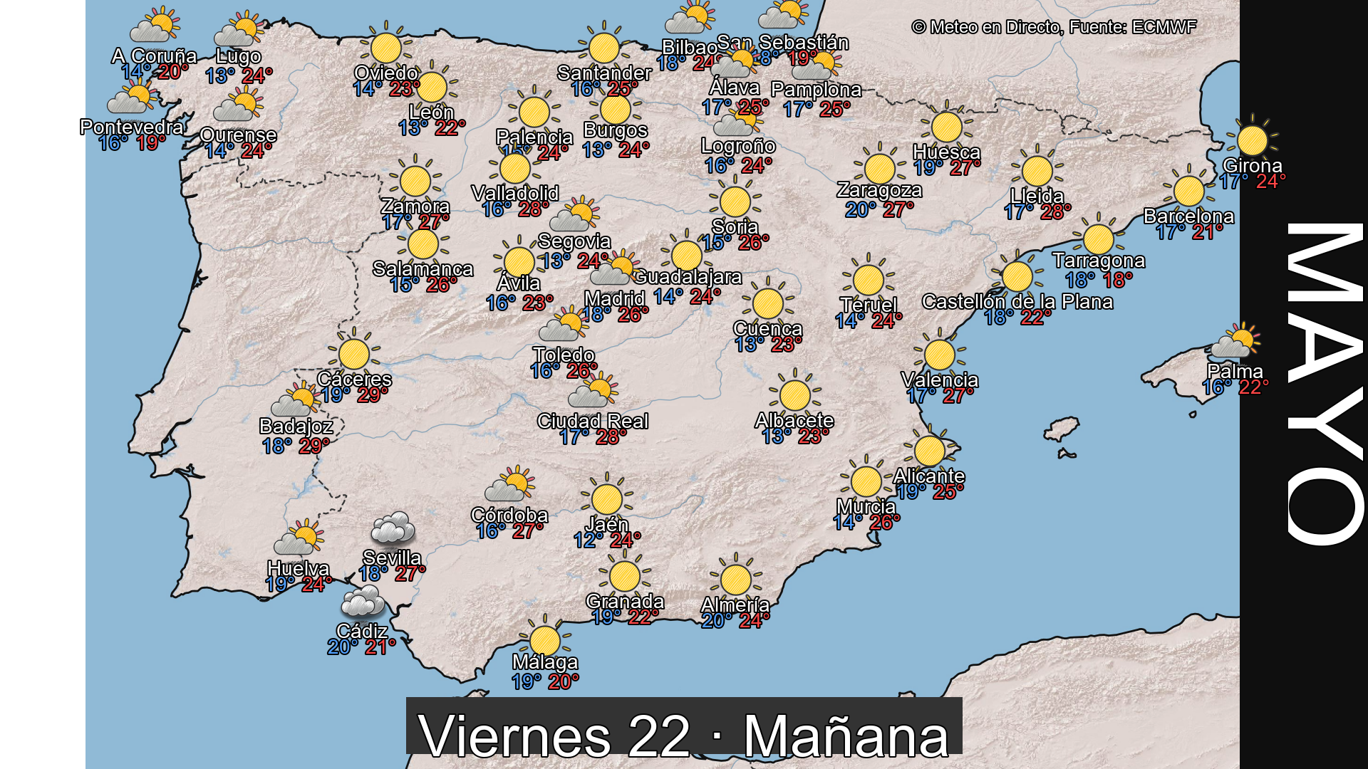 Previsión del tiempo España 22 de mayo de 2026 mapa mañana
