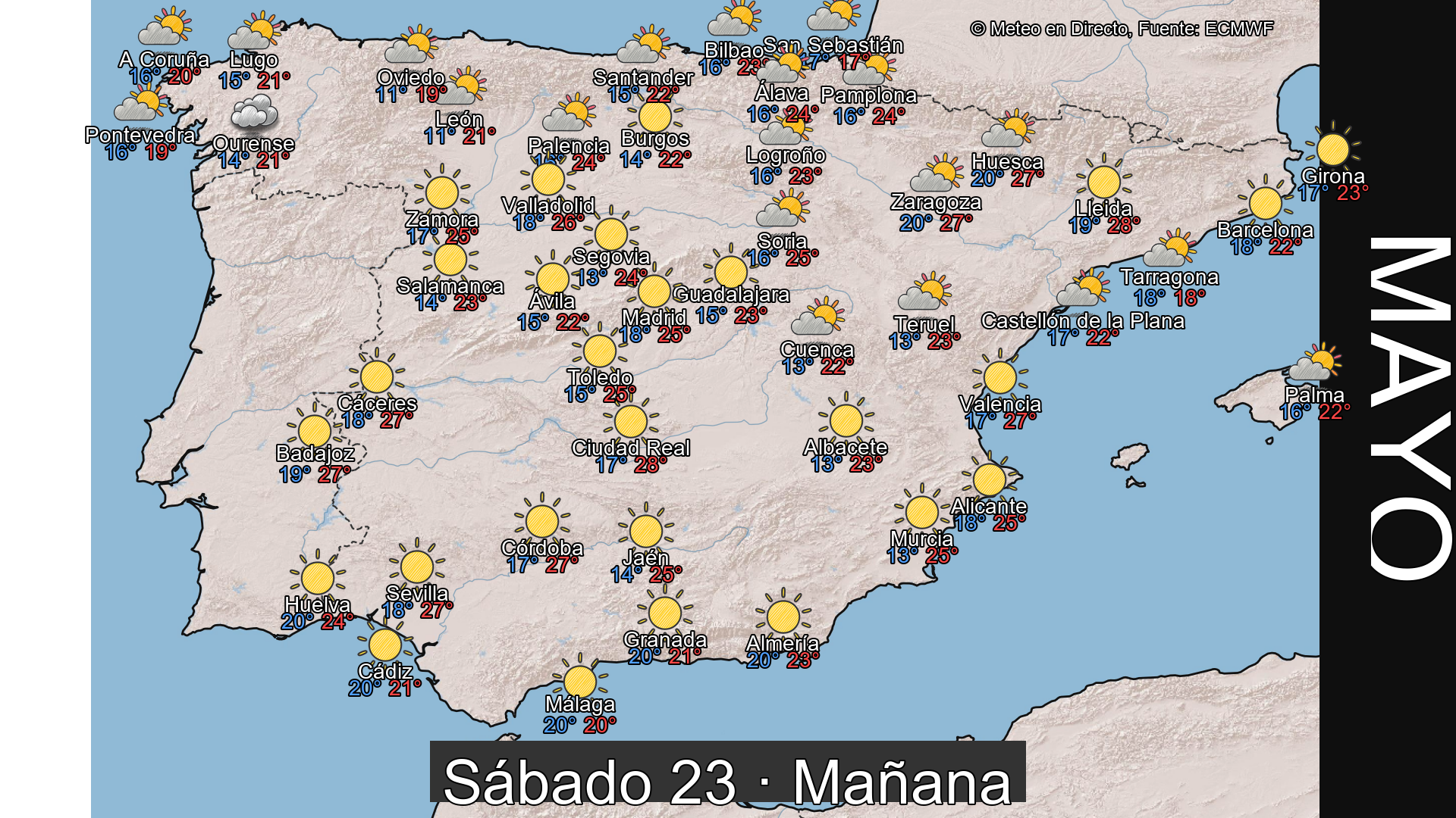 Previsión del tiempo España 23 de mayo de 2026 mapa mañana
