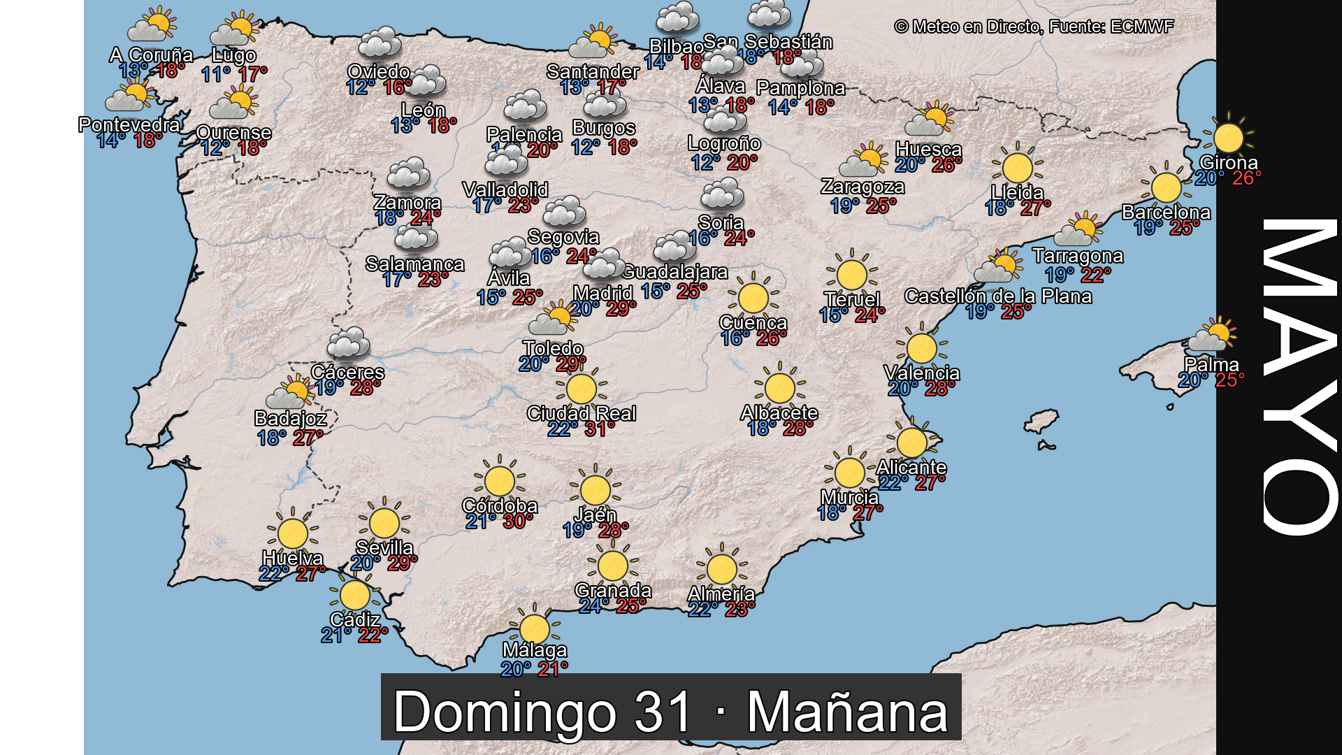 Previsión del tiempo España 31 de mayo de 2026 mapa mañana