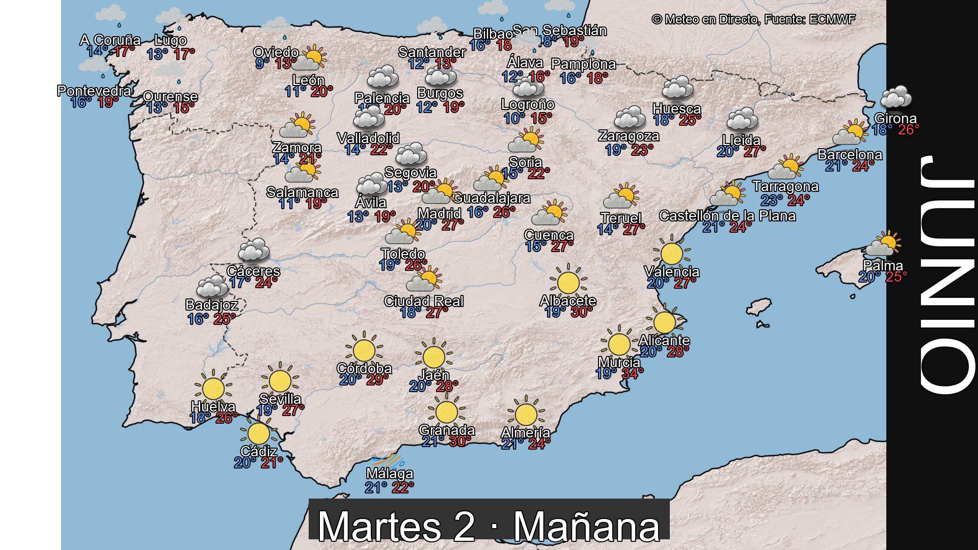 Previsión del tiempo España 2 de junio de 2026 mapa mañana