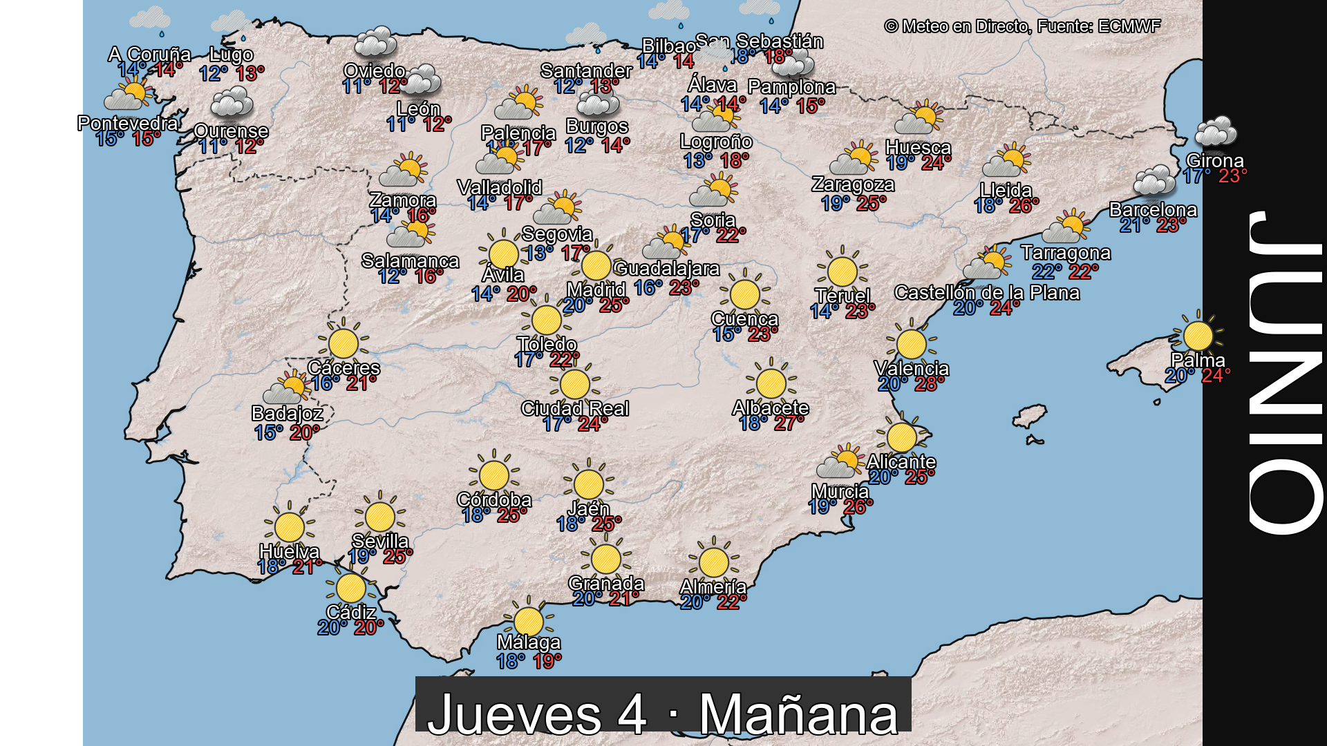 Previsión del tiempo España 4 de junio de 2026 mapa mañana