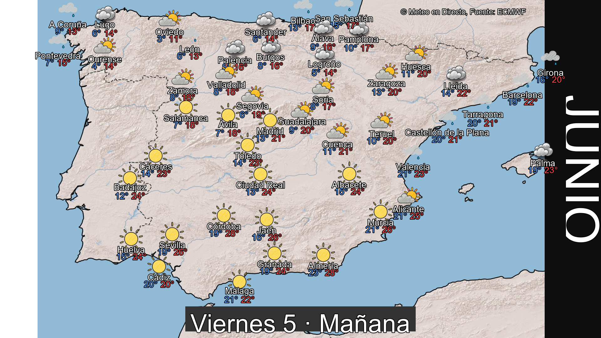 Previsión del tiempo España 5 de junio de 2026 mapa mañana