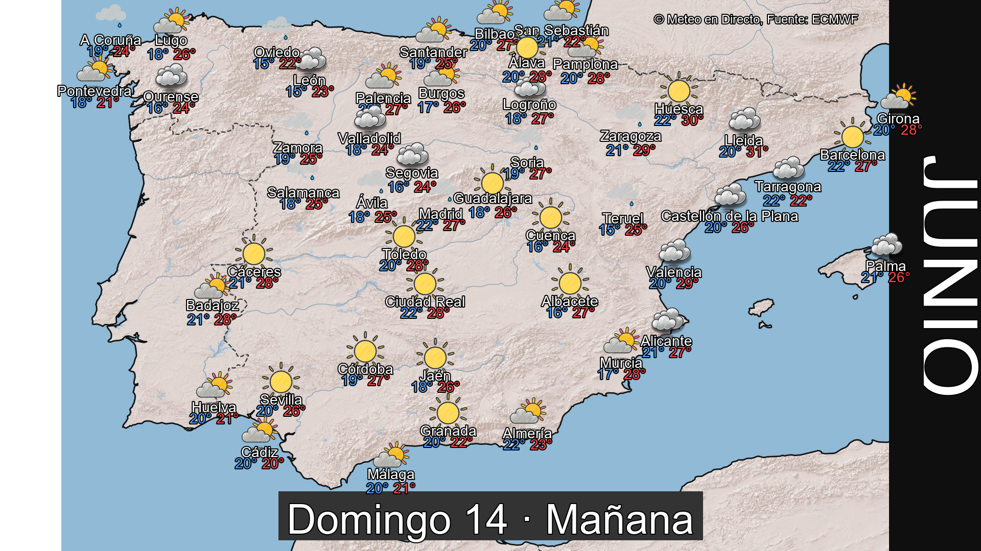 Previsión del tiempo España 14 de junio de 2026 mapa mañana