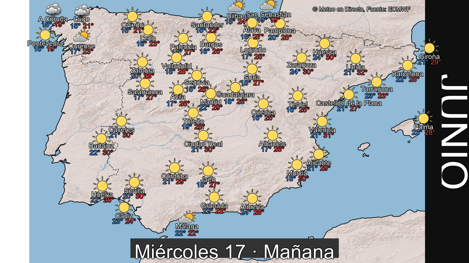 Previsión del tiempo España 17 de junio de 2026 mapa mañana