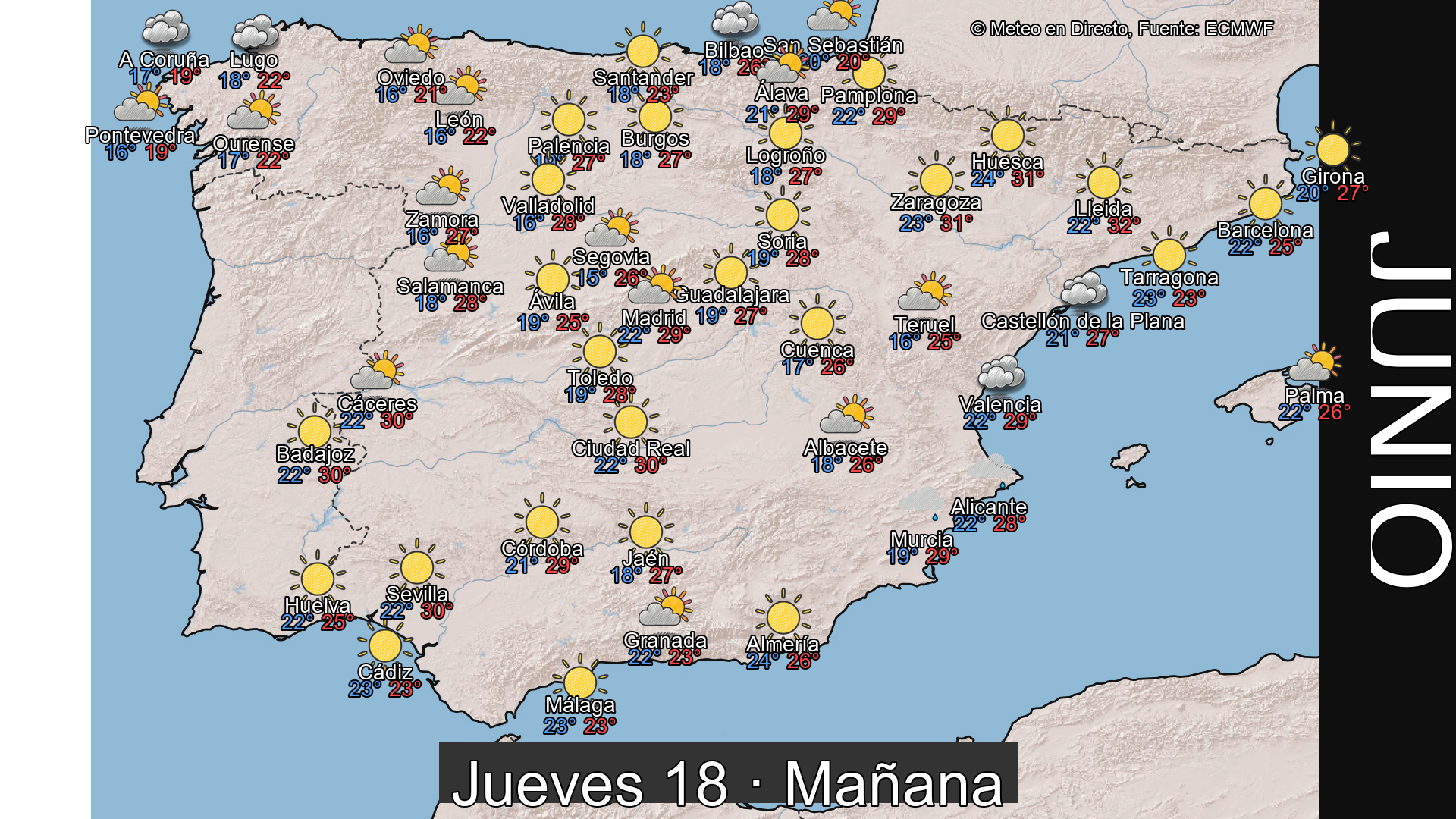 Previsión del tiempo España 18 de junio de 2026 mapa mañana