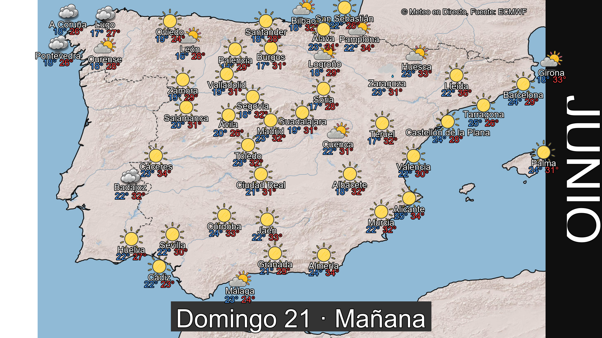 Previsión del tiempo España 21 de junio de 2026 mapa mañana