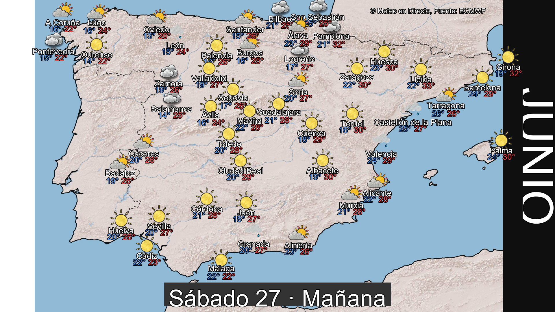Previsión del tiempo España 27 de junio de 2026 mapa mañana
