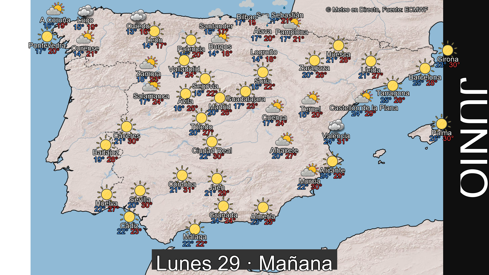 Previsión del tiempo España 29 de junio de 2026 mapa mañana