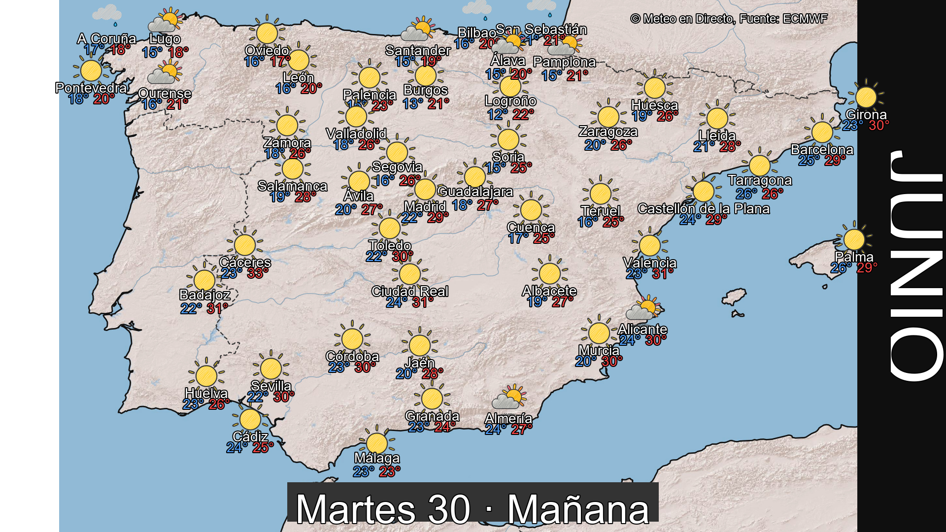 Previsión del tiempo España 30 de junio de 2026 mapa mañana