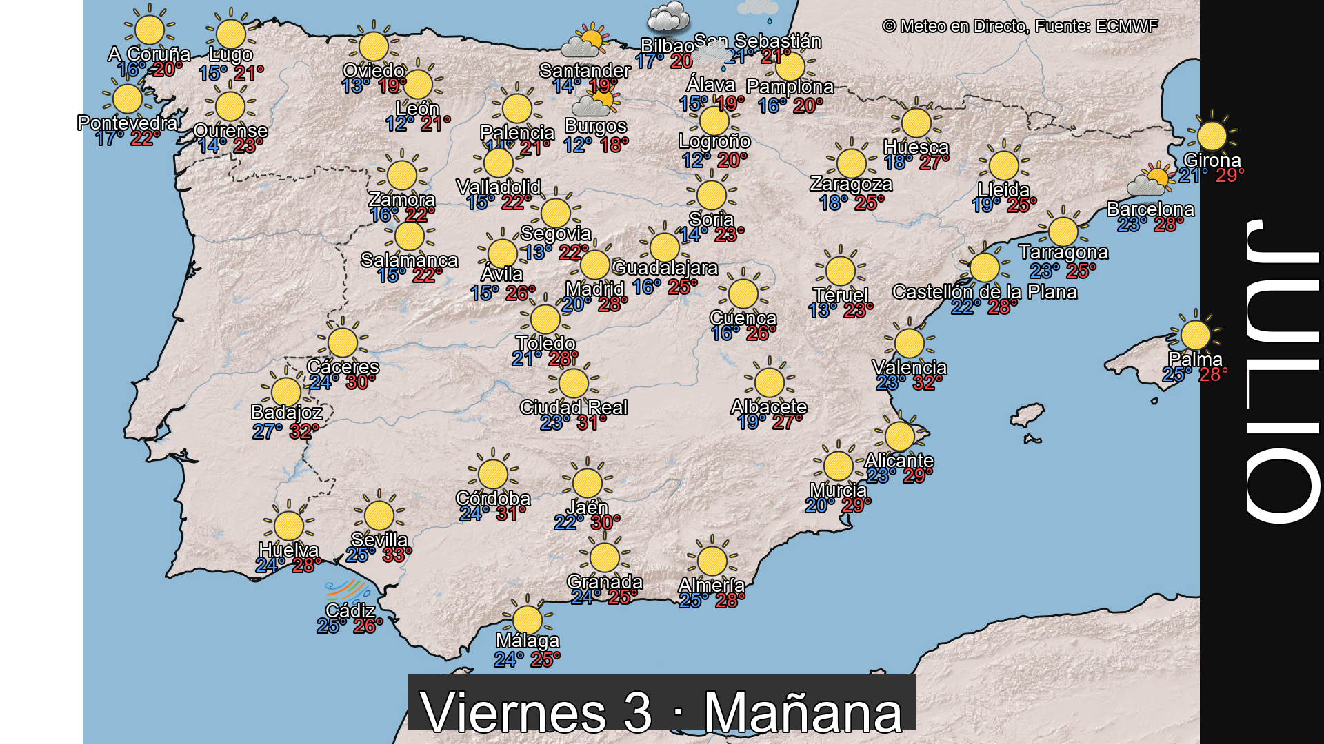 Previsión del tiempo España 3 de julio de 2026 mapa mañana