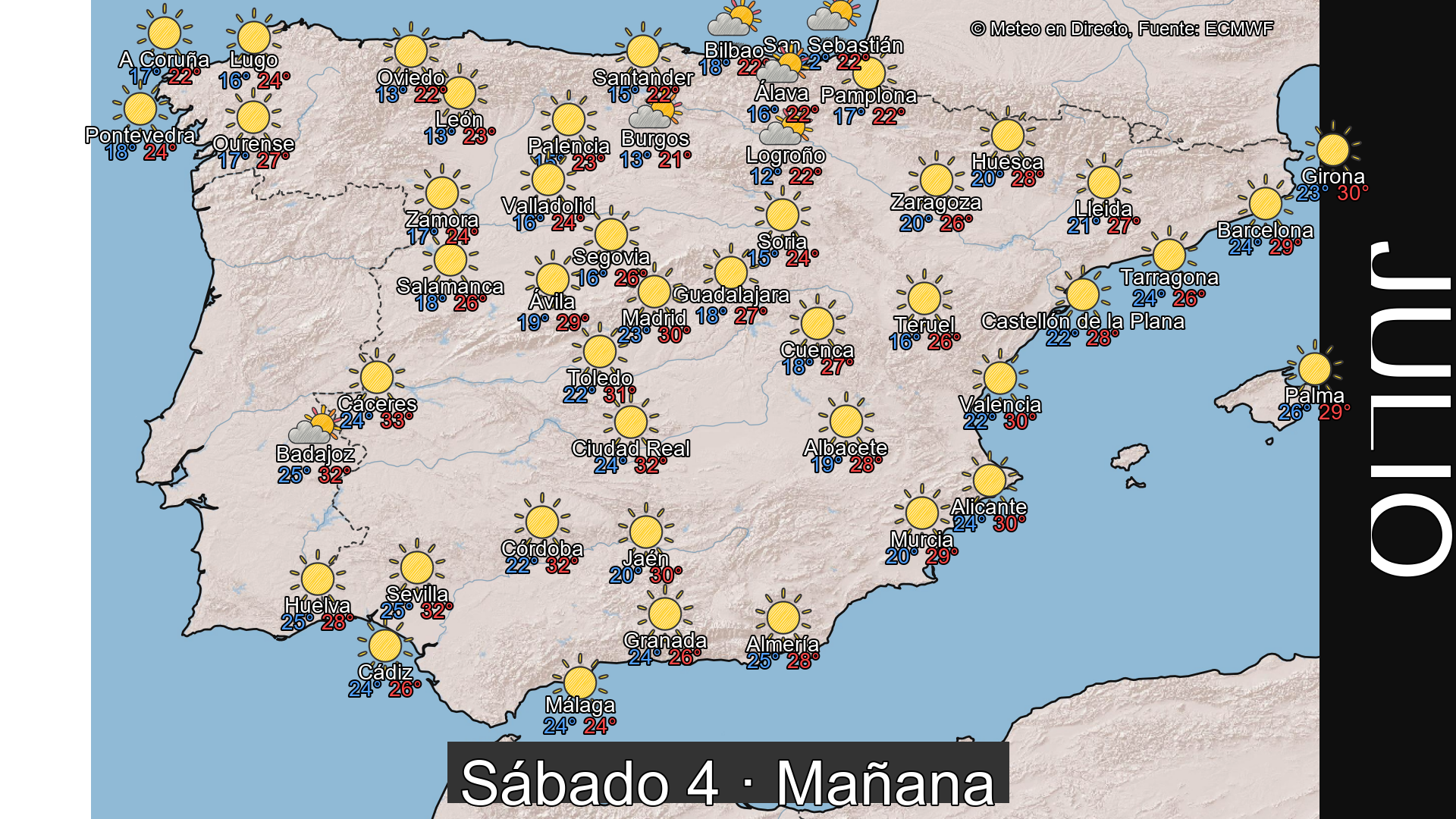 Previsión del tiempo España 4 de julio de 2026 mapa mañana