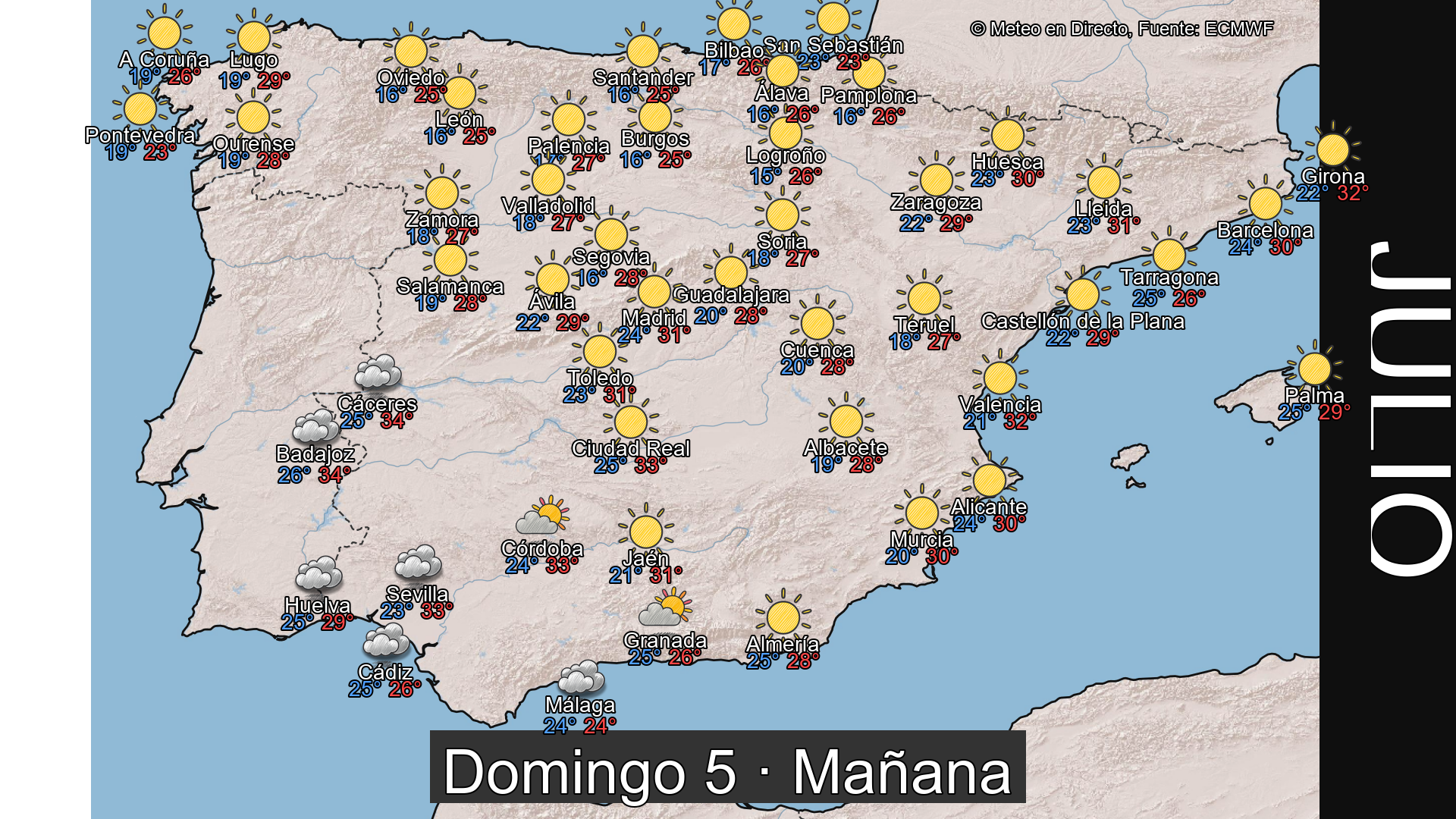 Previsión del tiempo España 5 de julio de 2026 mapa mañana