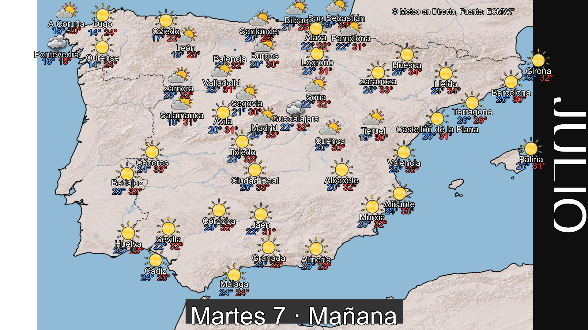 Previsión del tiempo España 7 de julio de 2026 mapa mañana
