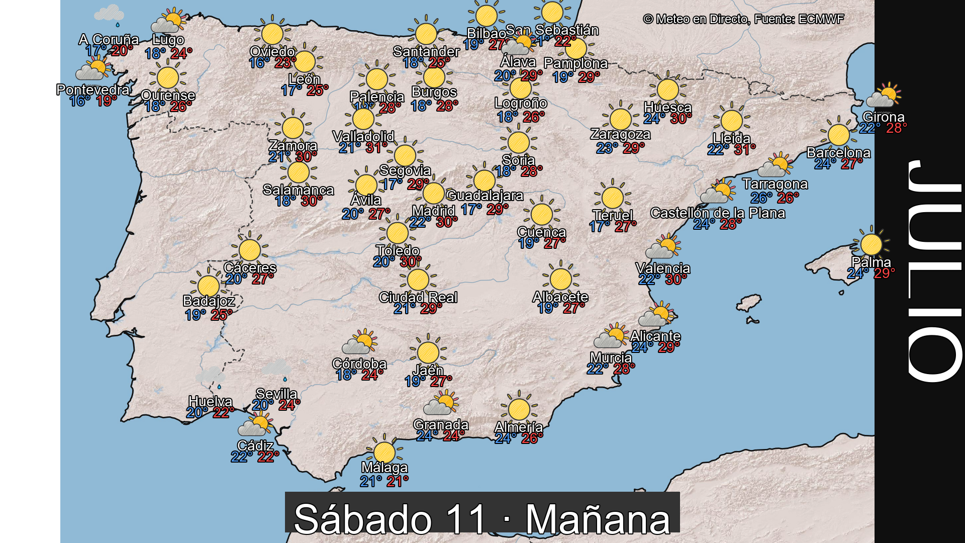Previsión del tiempo España 11 de julio de 2026 mapa mañana