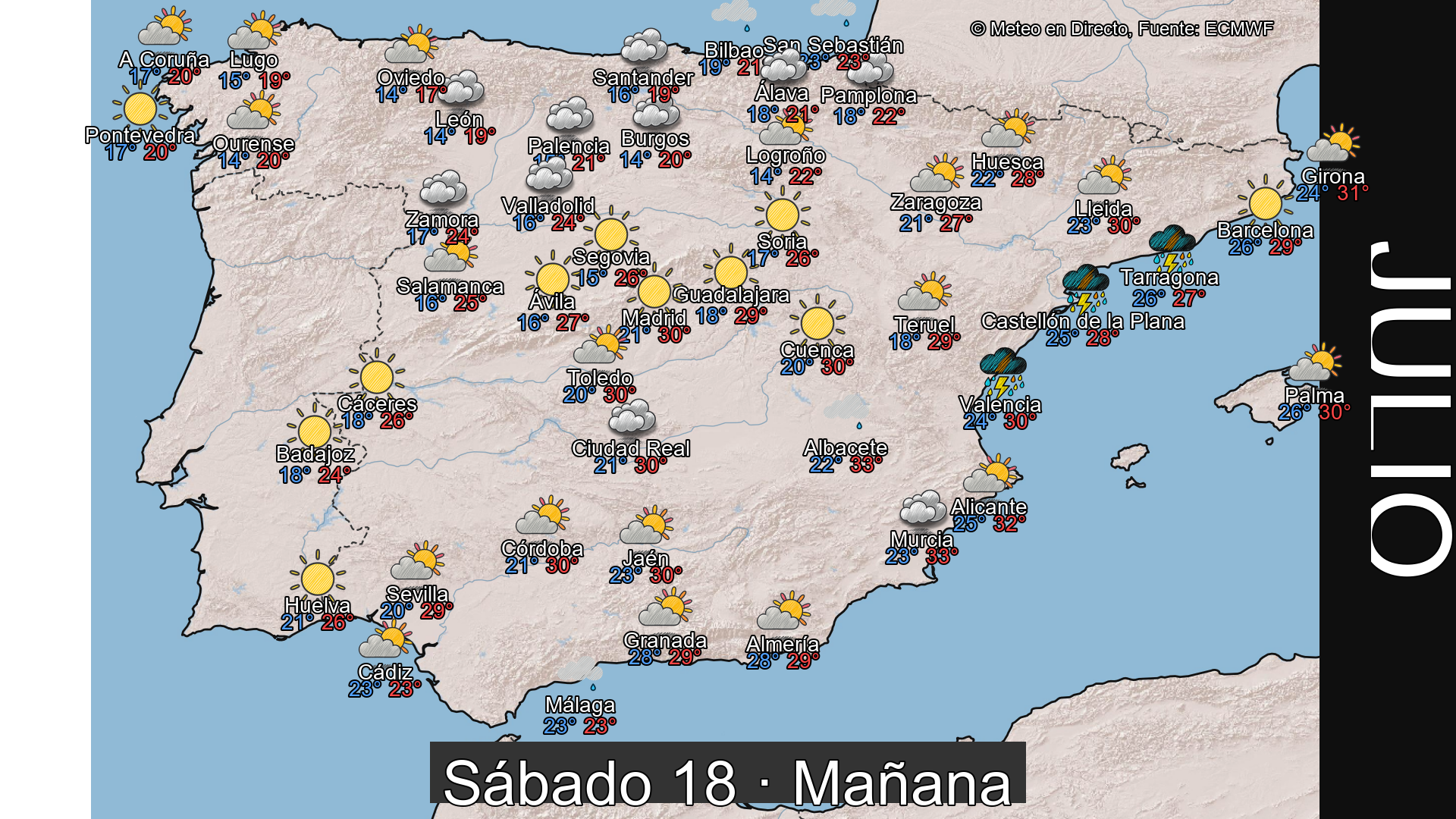 Previsión del tiempo España 18 de julio de 2026 mapa mañana