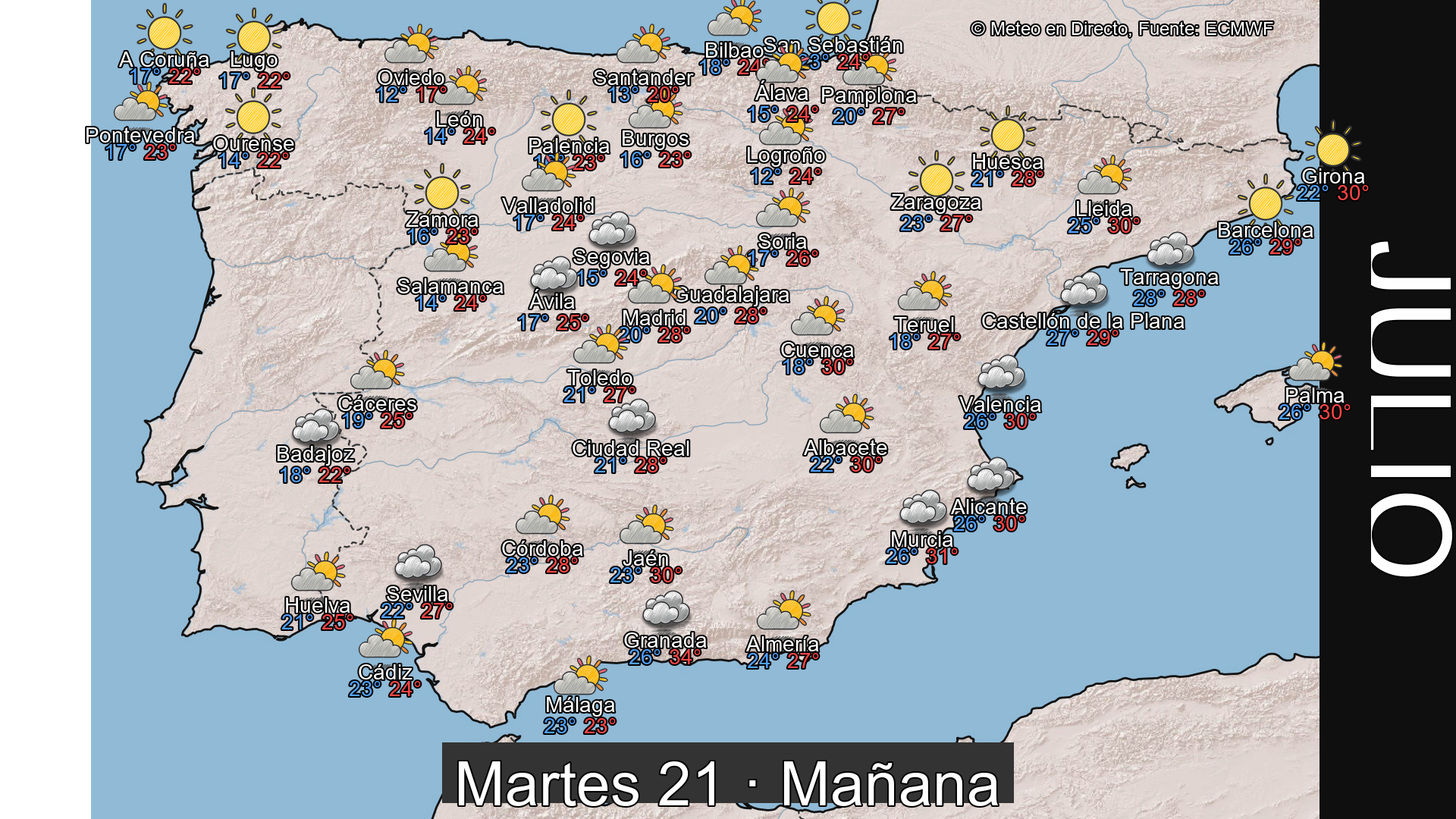 Previsión del tiempo España 21 de julio de 2026 mapa mañana