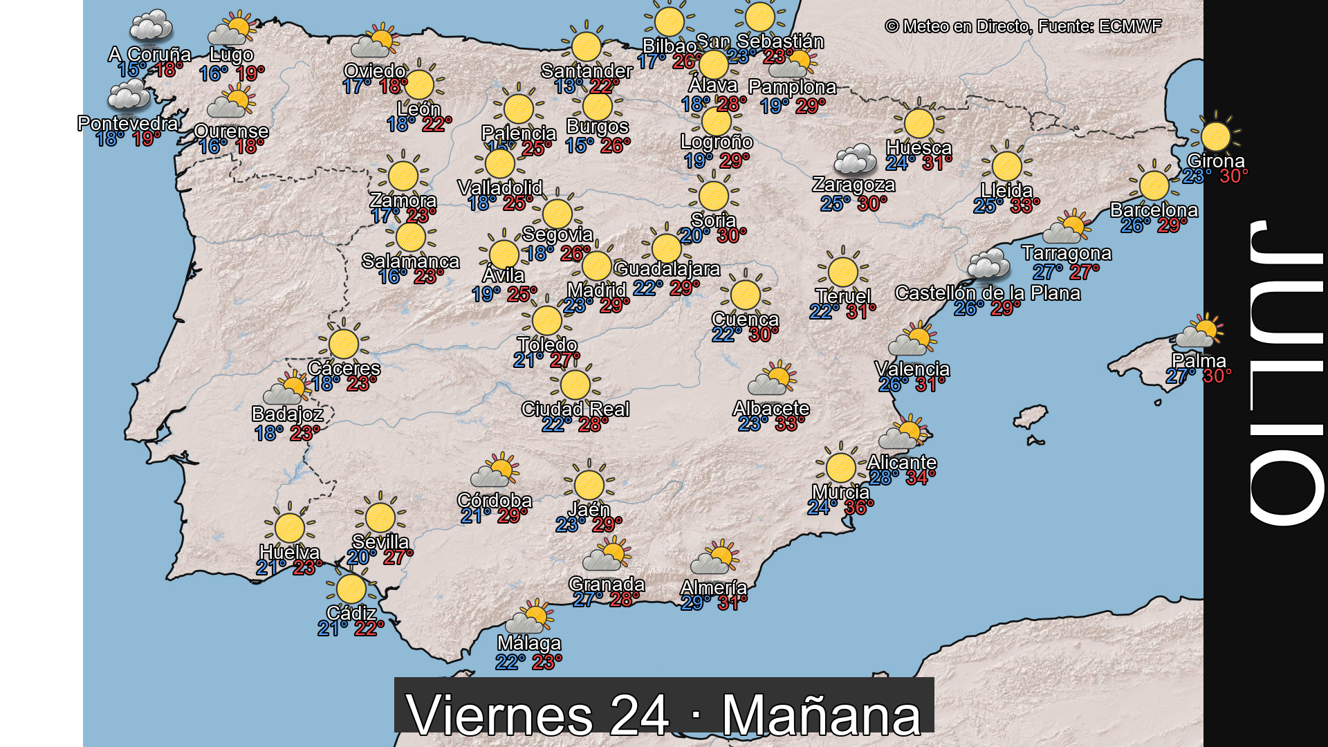 Previsión del tiempo España 24 de julio de 2026 mapa mañana