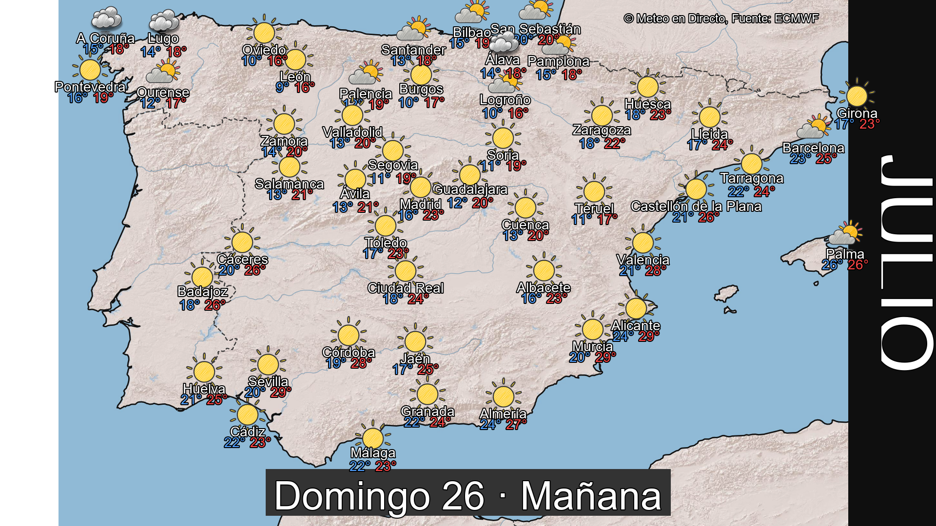 Previsión del tiempo España 26 de julio de 2026 mapa mañana