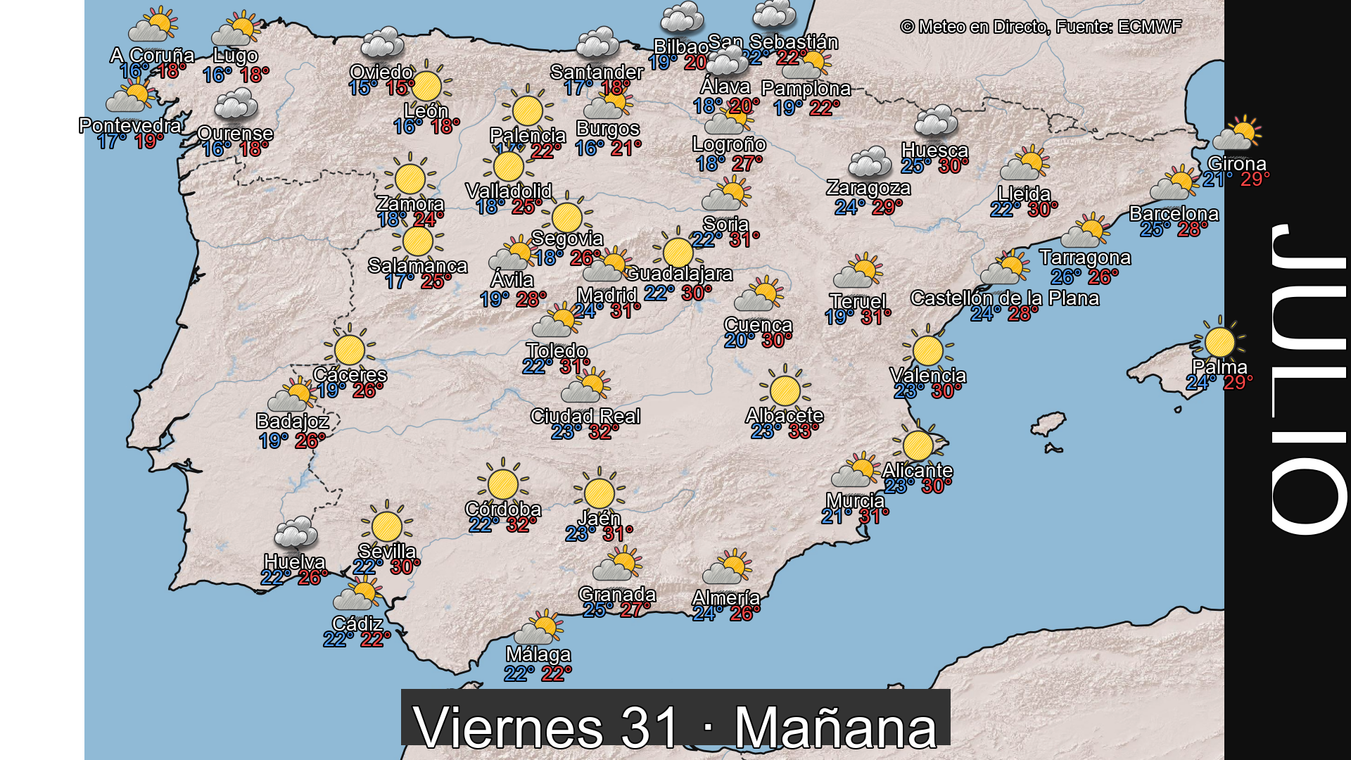 Previsión del tiempo España 31 de julio de 2026 mapa mañana
